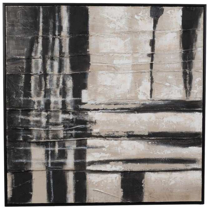 Black and Tan Abstract Hand Painted Wall Art 50"W x 50"H