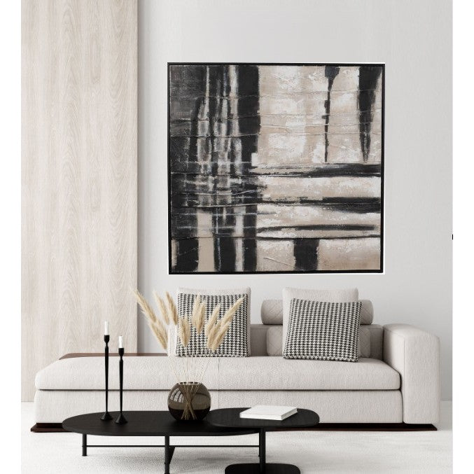 Black and Tan Abstract Hand Painted Wall Art 50"W x 50"H