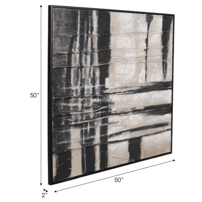 Black and Tan Abstract Hand Painted Wall Art 50"W x 50"H