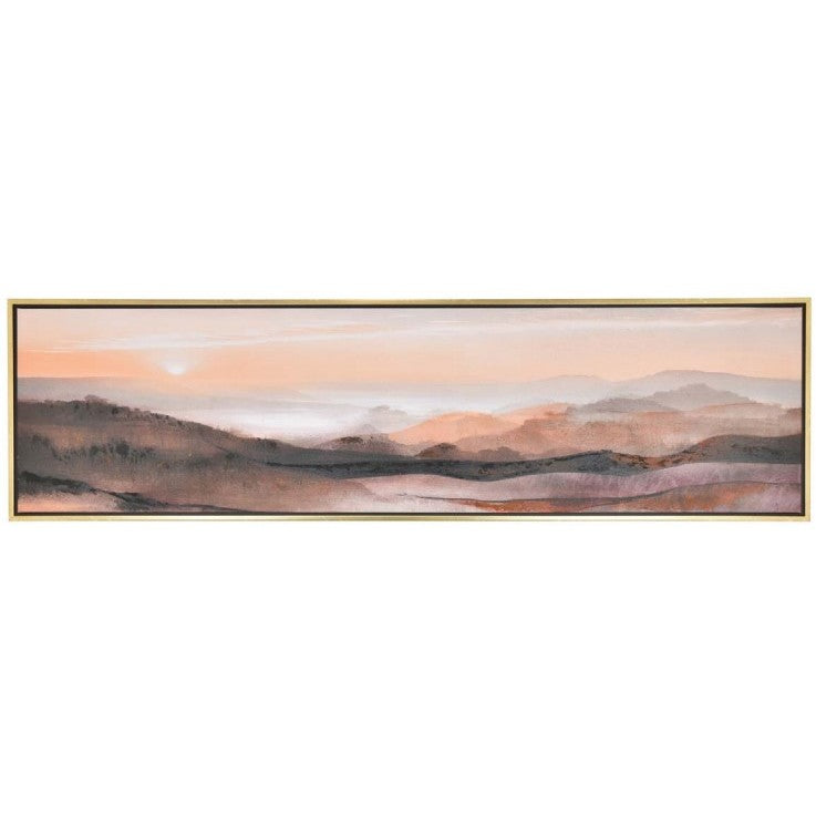 Orange and Black Mountain Sunset Framed Oil Painting 71"W x 20"H