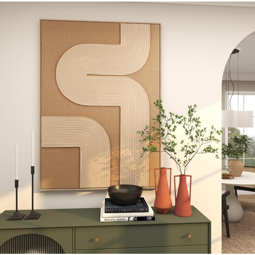 Tan Textured Lines Framed Canvas Art 41"W x 57"H