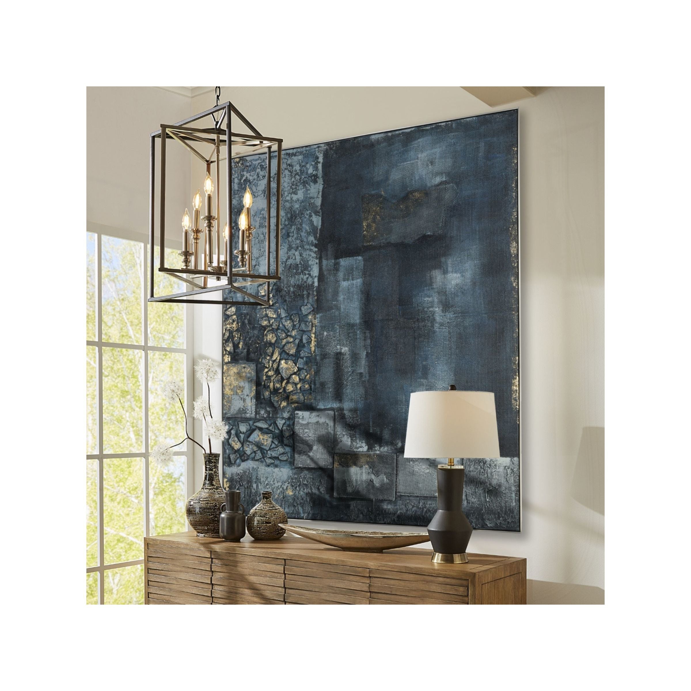 Blue and Black Abstract Framed Art 60"W x 80"H