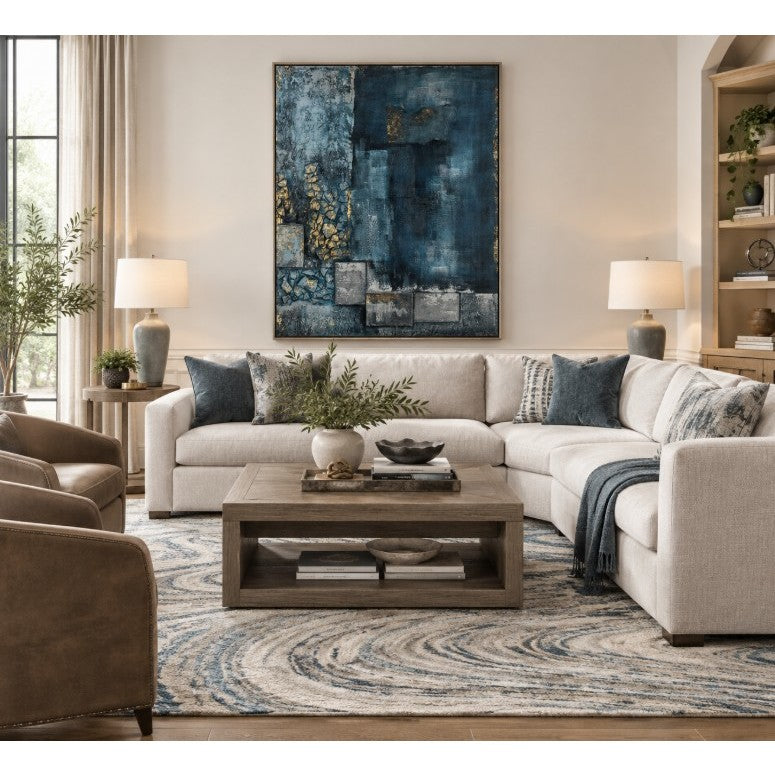 Blue and Black Abstract Framed Art 60"W x 80"H