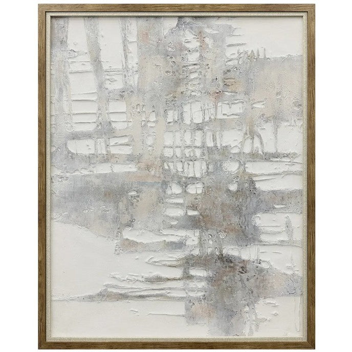 White and Brown Abstract Hand Painted Framed Canvas 39"W x 49"H