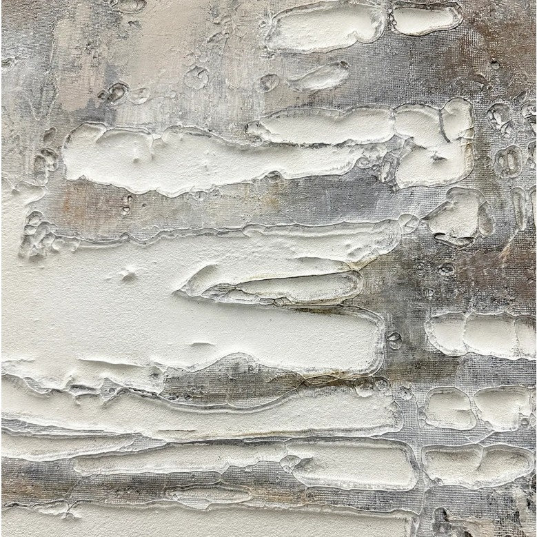White and Brown Abstract Hand Painted Framed Canvas 39"W x 49"H