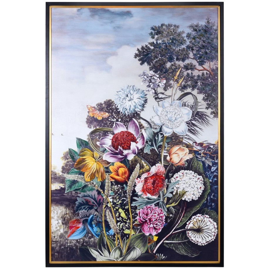 Hand Embellished Floral Framed Canvas Art 50"W x 74"H