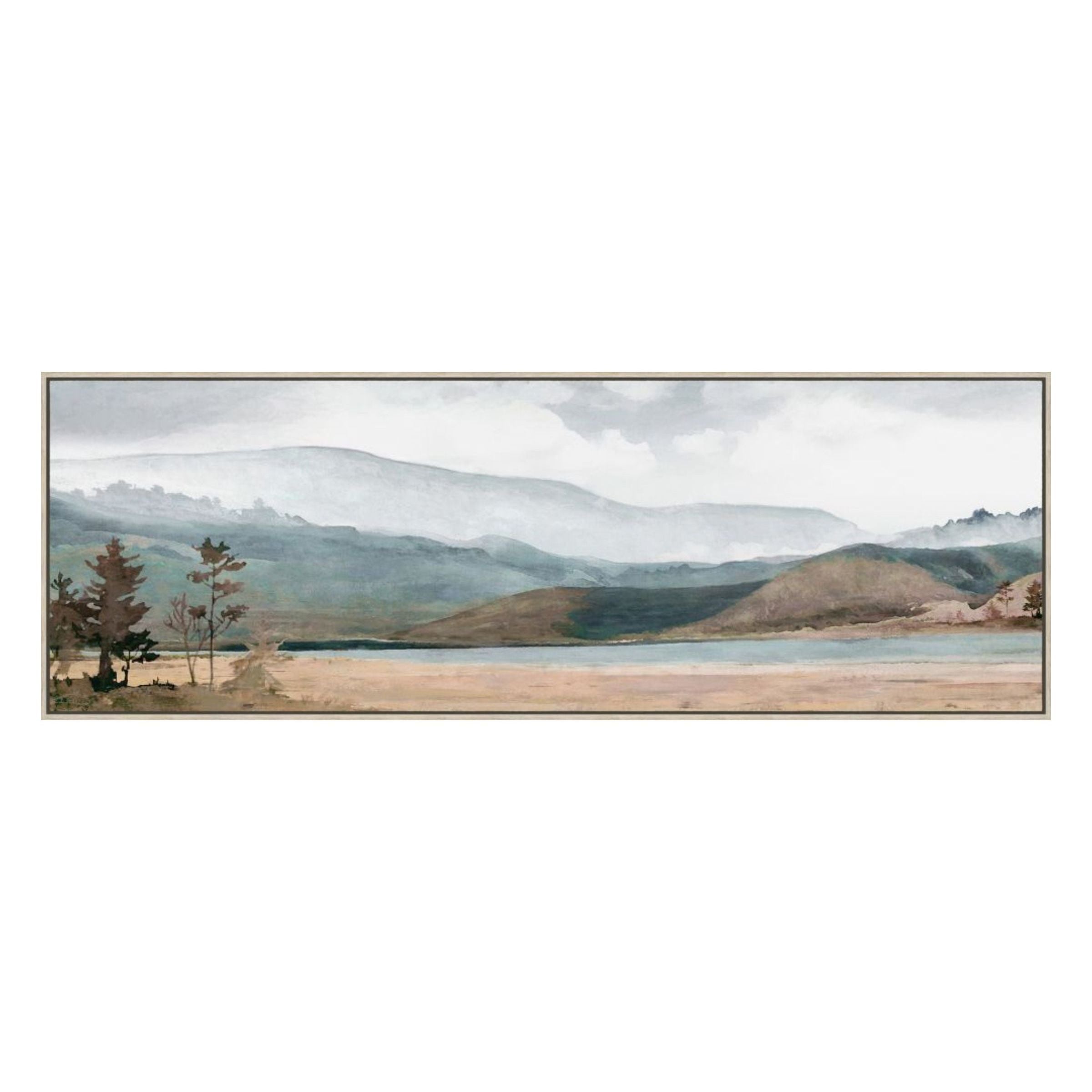 Hillside Lake Hand Embellished Framed Canvas 60"W x 20"H