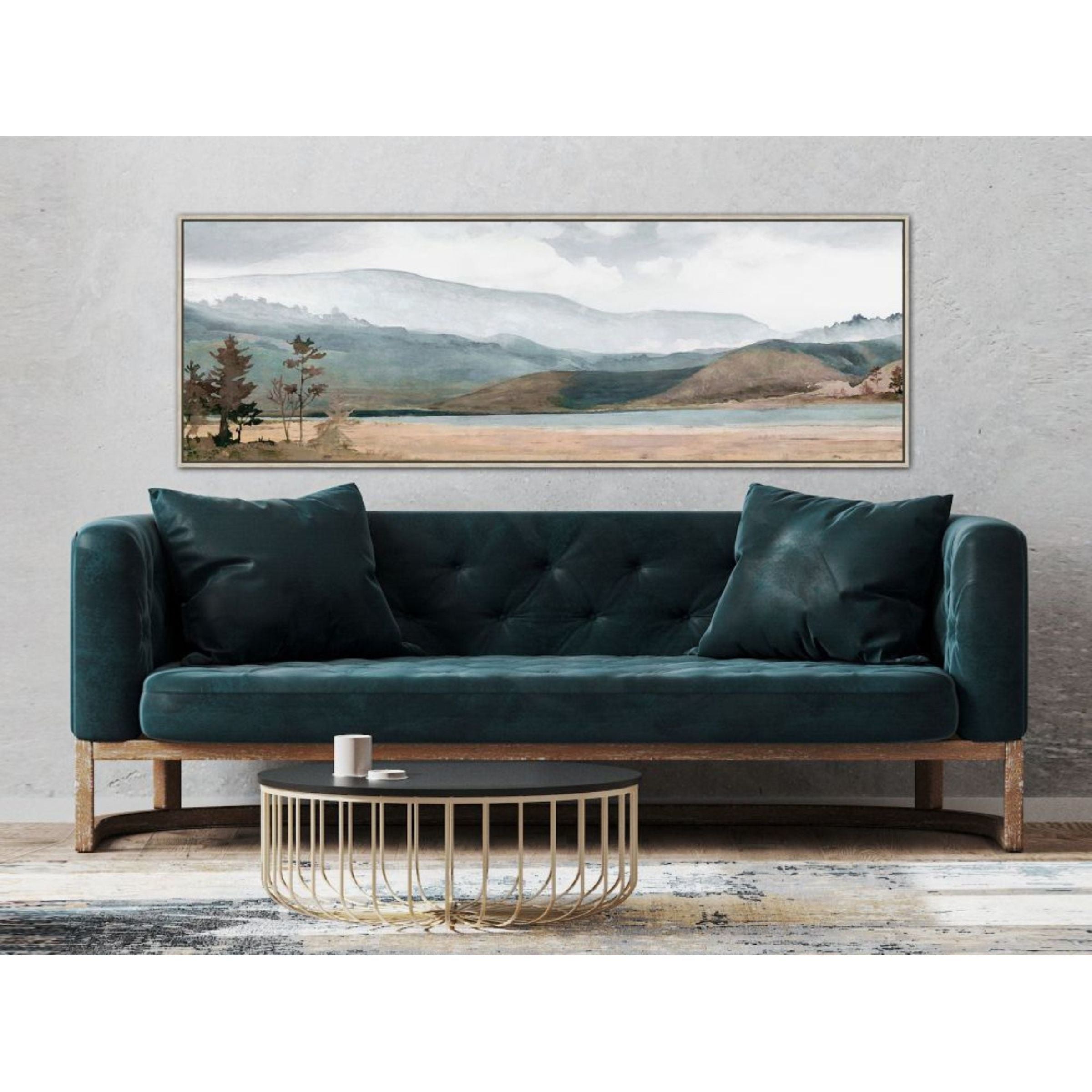Hillside Lake Hand Embellished Framed Canvas 60"W x 20"H
