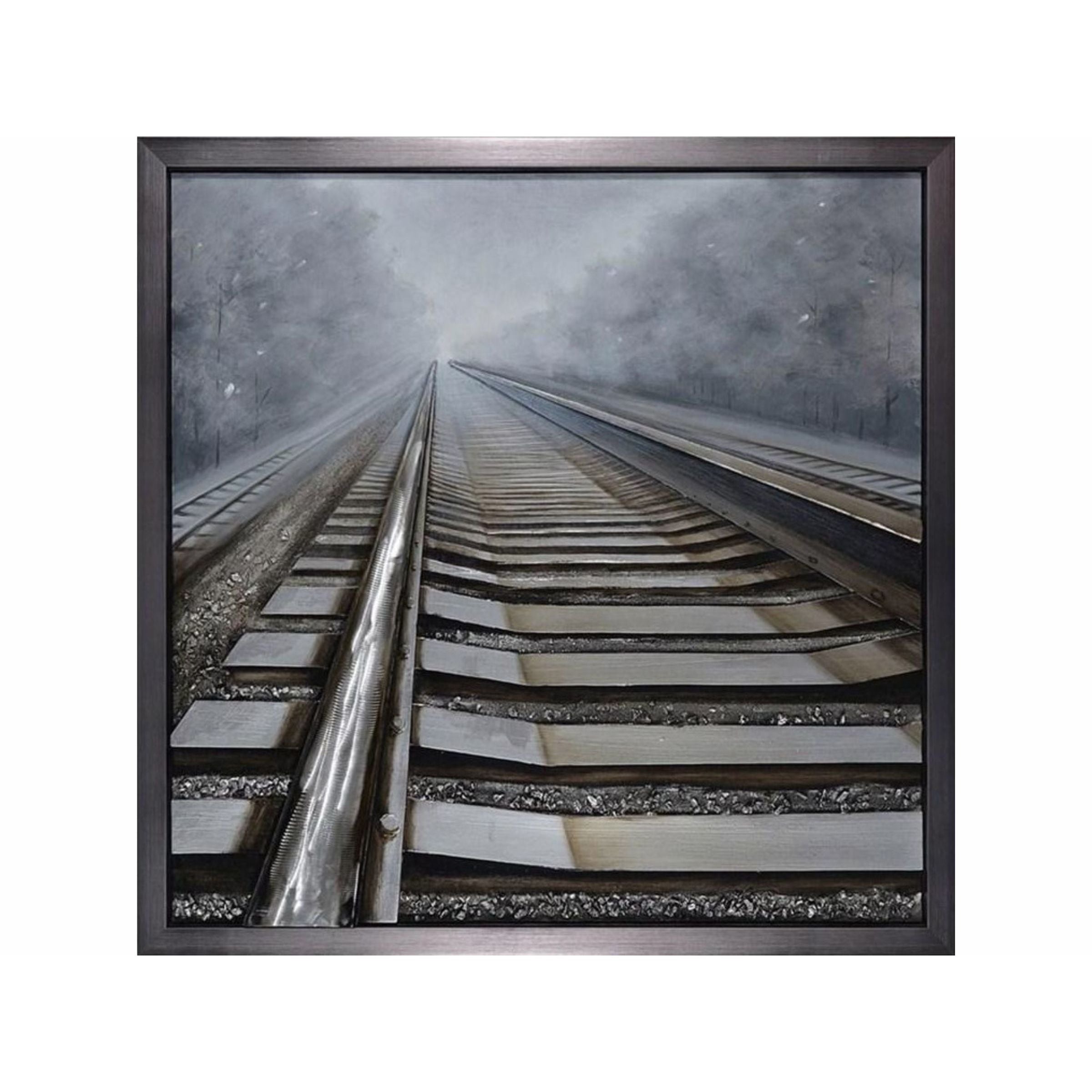 Railroad Tracks Hand Painted Framed Canvas 47"W x 47"H
