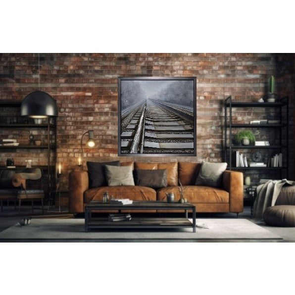 Railroad Tracks Hand Painted Framed Canvas 47"W x 47"H