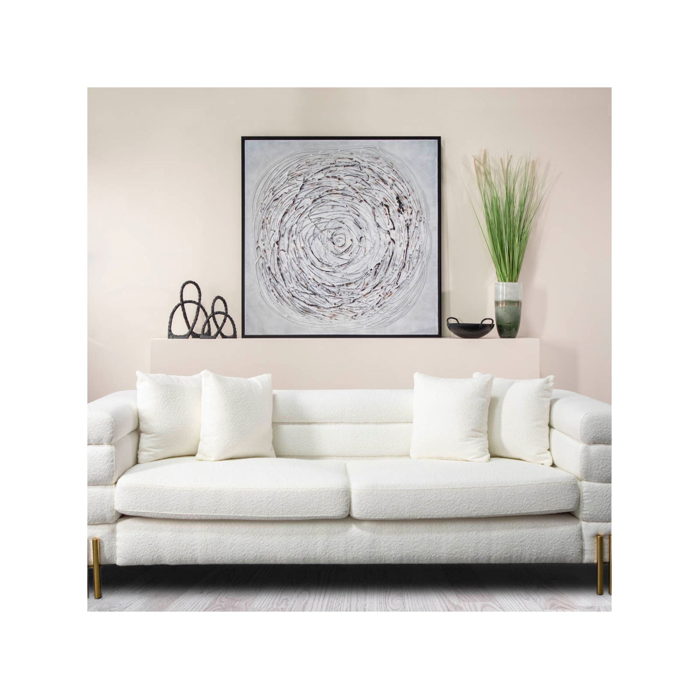 Grey Swirl Black Framed Painting 52"W x 52"H
