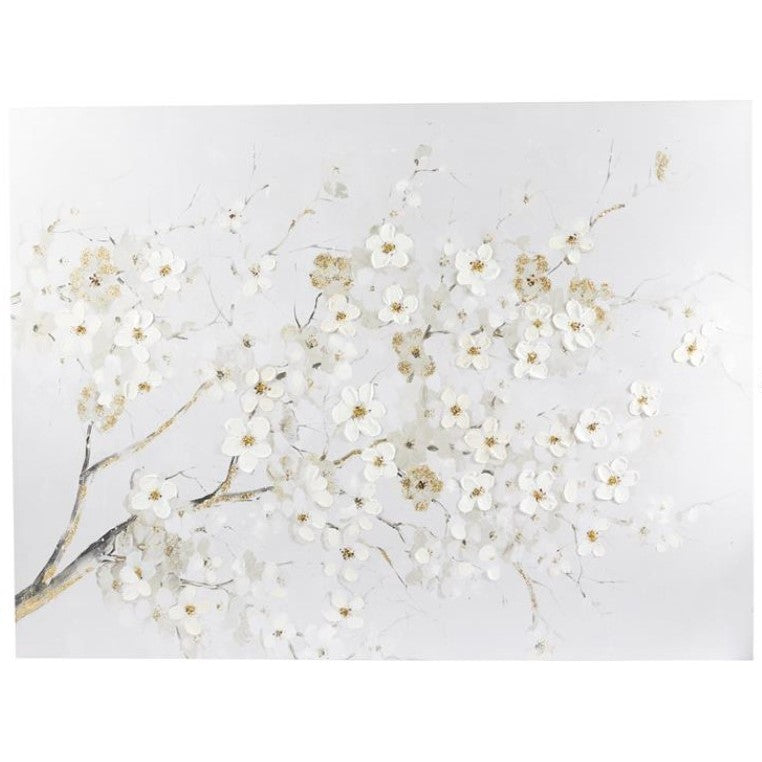 White and Gold Flowers Canvas Art 86"W x 58"H
