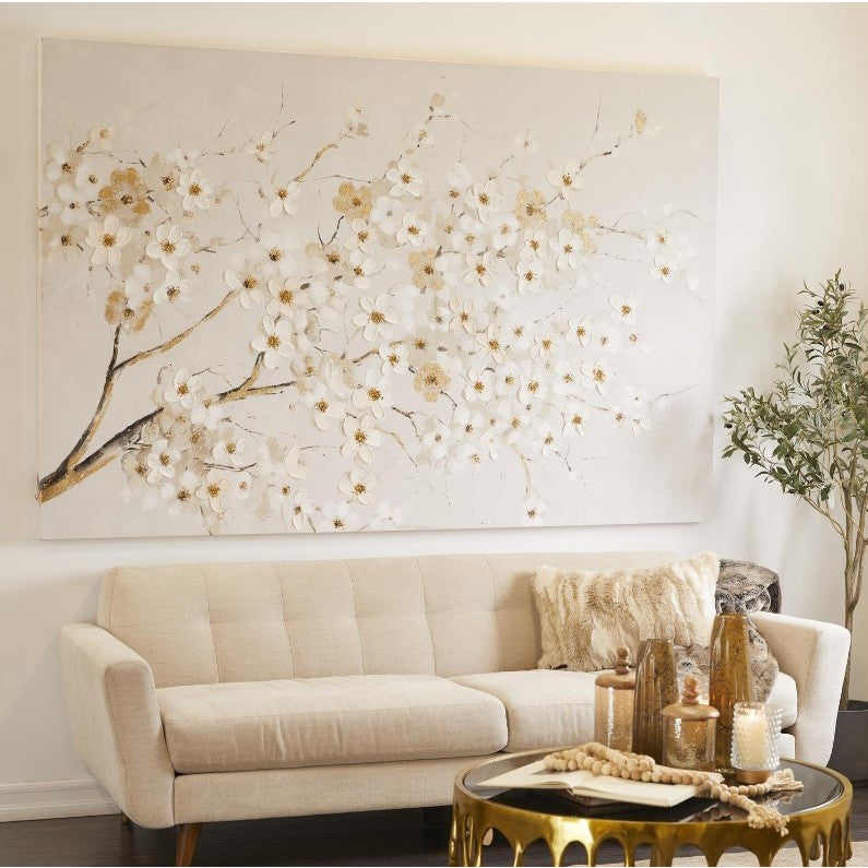 White and Gold Flowers Canvas Art 86"W x 58"H