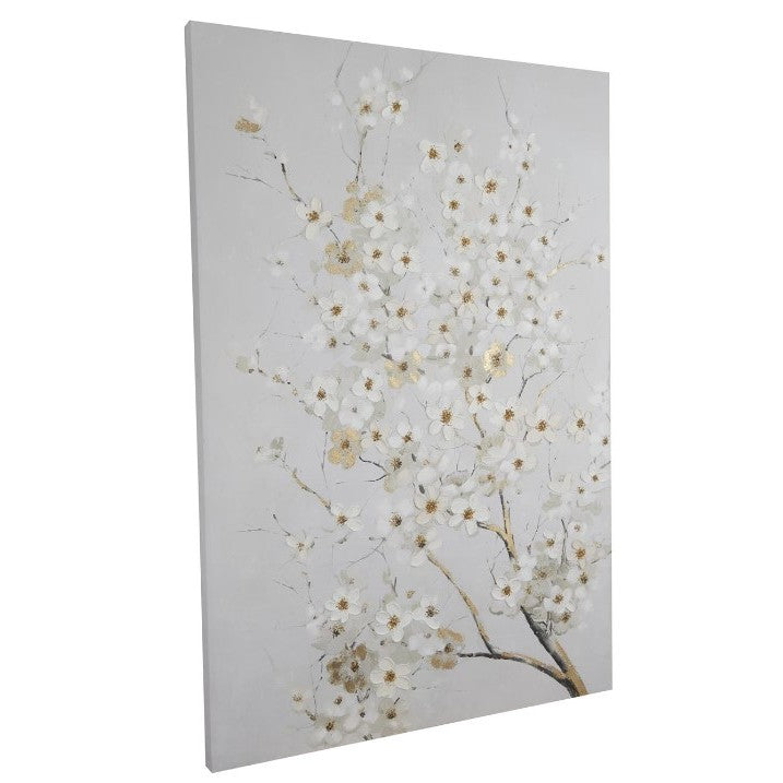 White and Gold Flowers Canvas Art 86"W x 58"H