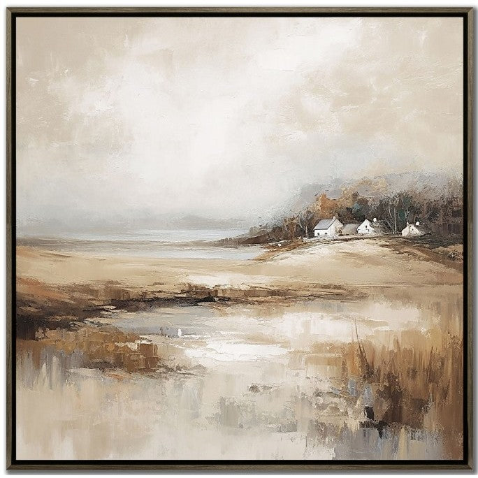 Tan Fields Hand Embellished Framed Canvas 36"W x 36"H