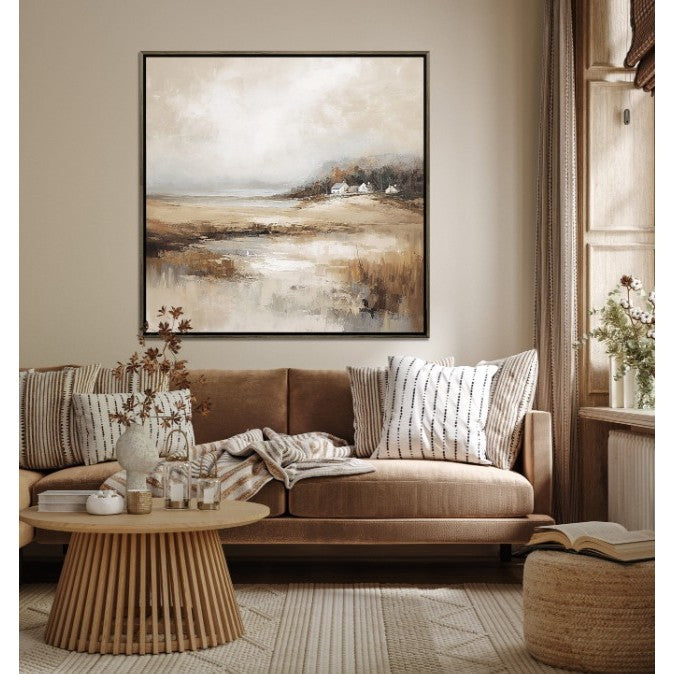 Tan Fields Hand Embellished Framed Canvas 36"W x 36"H