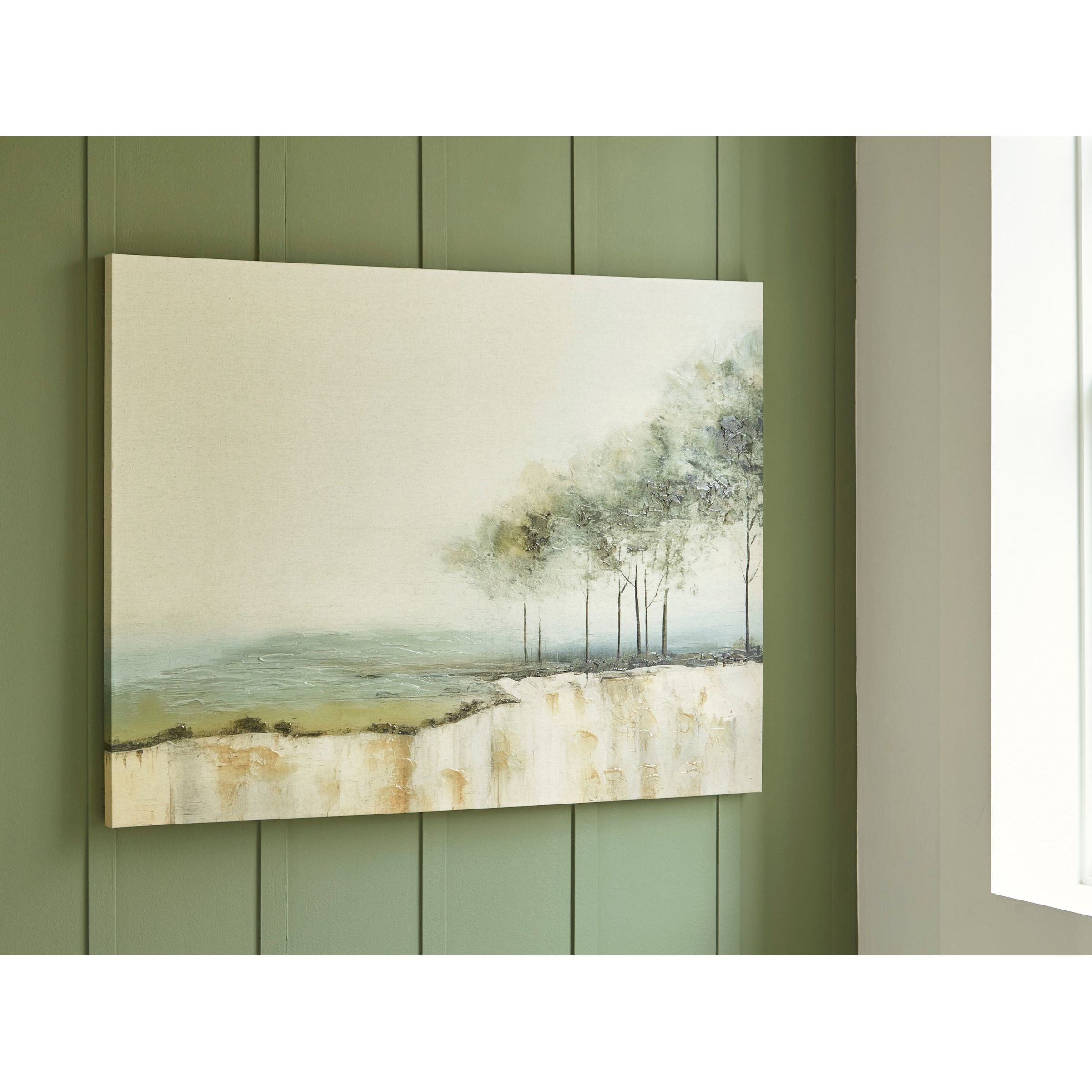 Tranquil Green Trees Hand Embellished Framed Canvas 48"W x 36"H