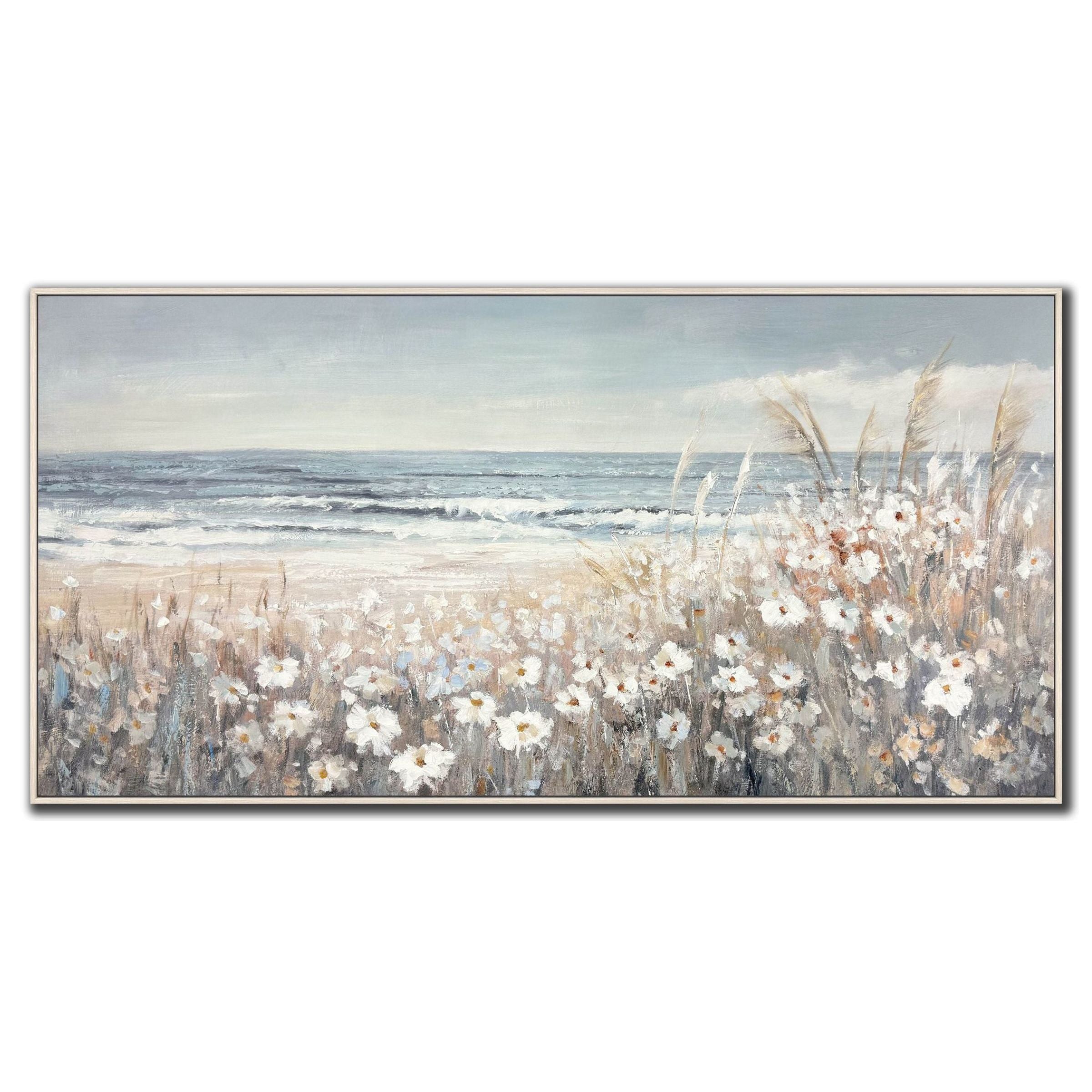Daisies At Sea Hand Embellished Framed Canvas 60"W x 30"H