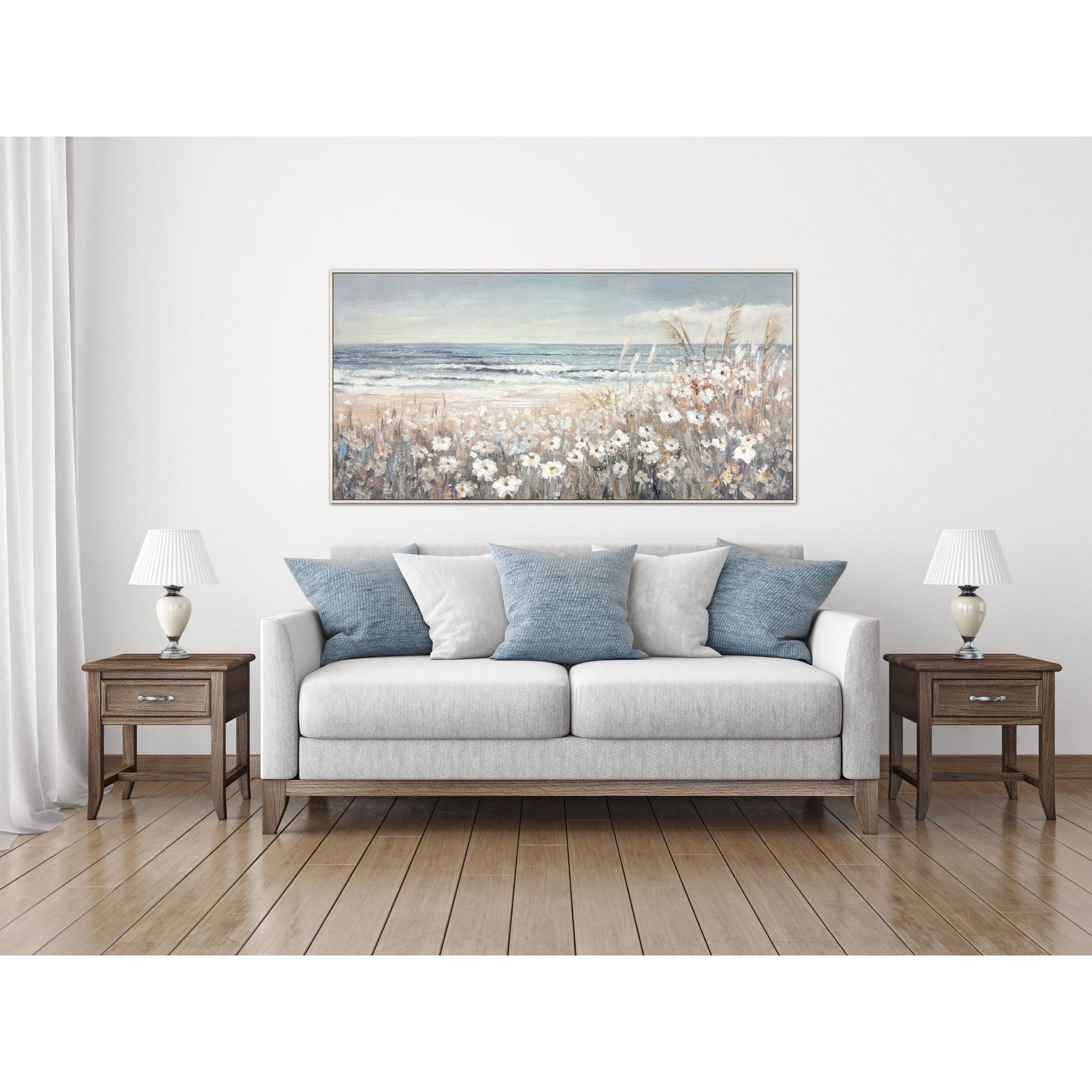 Daisies At Sea Hand Embellished Framed Canvas 60"W x 30"H