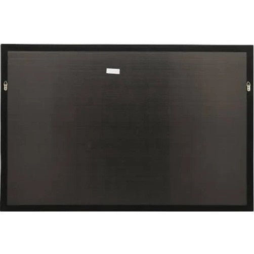 Rectangular black solar panel with two mounting clips and a white sticker on the front.