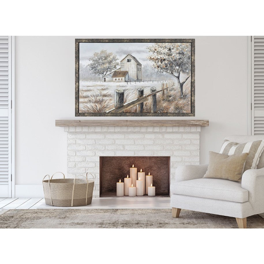 Fall Farm Hand Painted Framed Canvas 59"W x 39"H