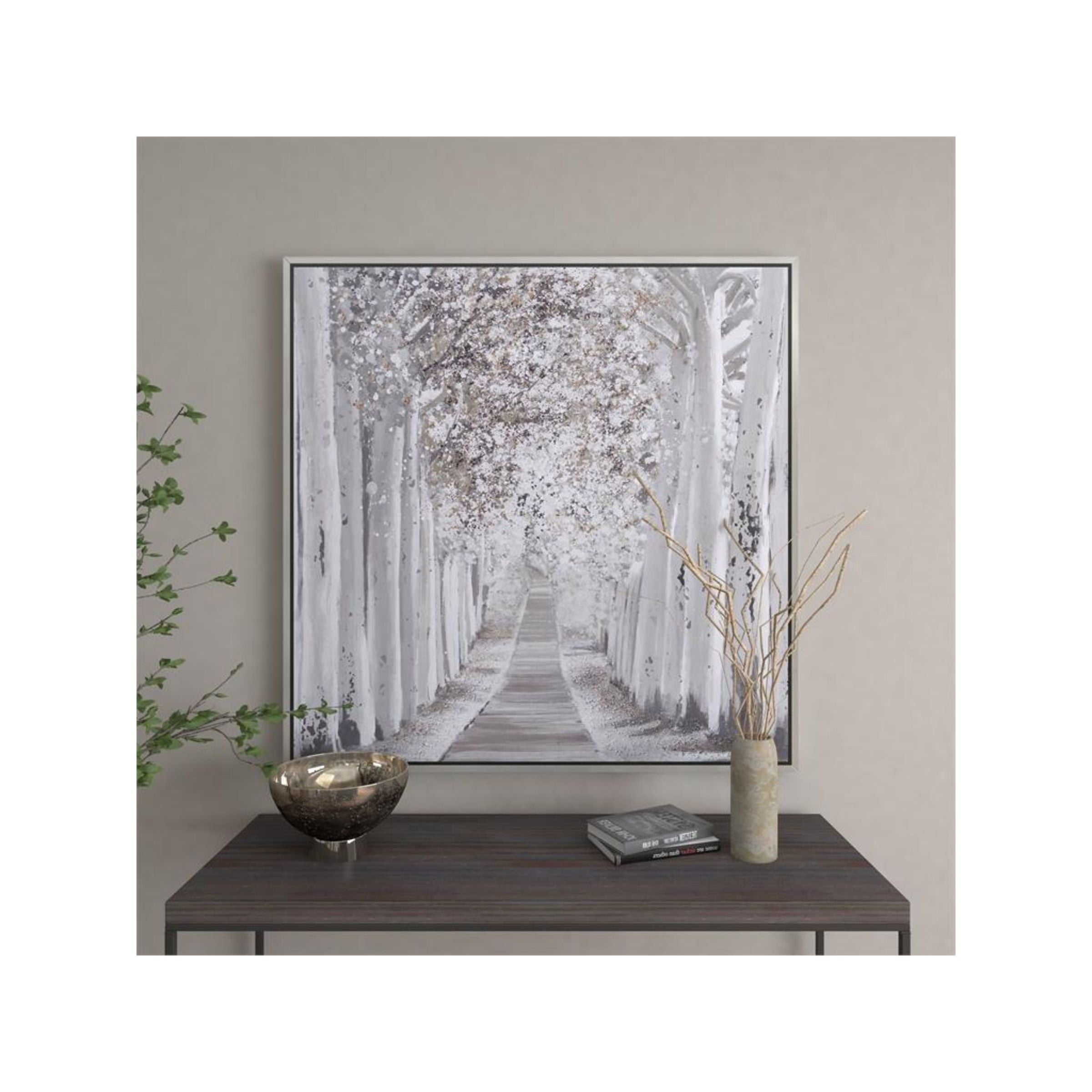 Birch Pathway Framed Canvas Art 47"W x 47"H