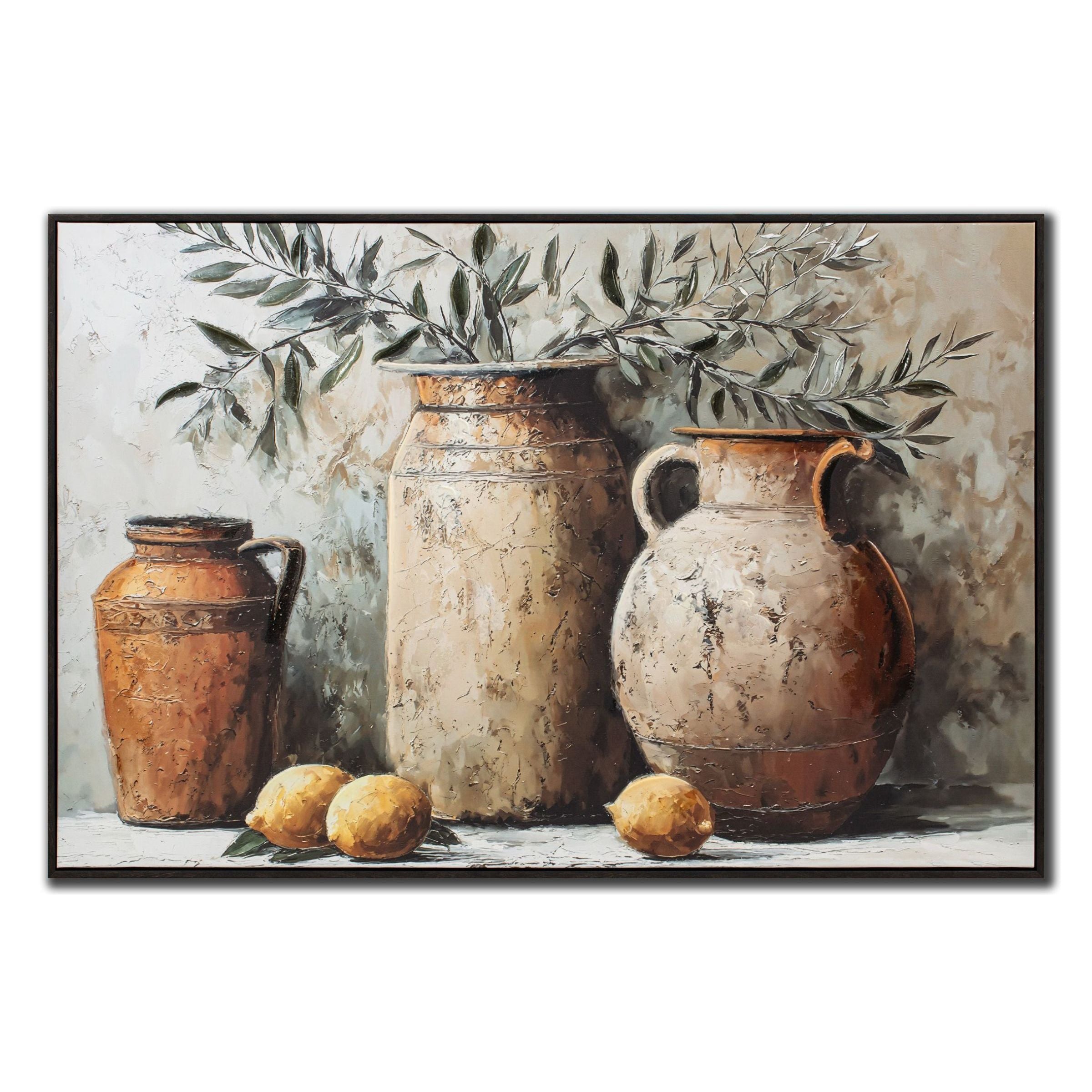 Italian Urns Hand Embellished Framed Canvas 45"W x 30"H