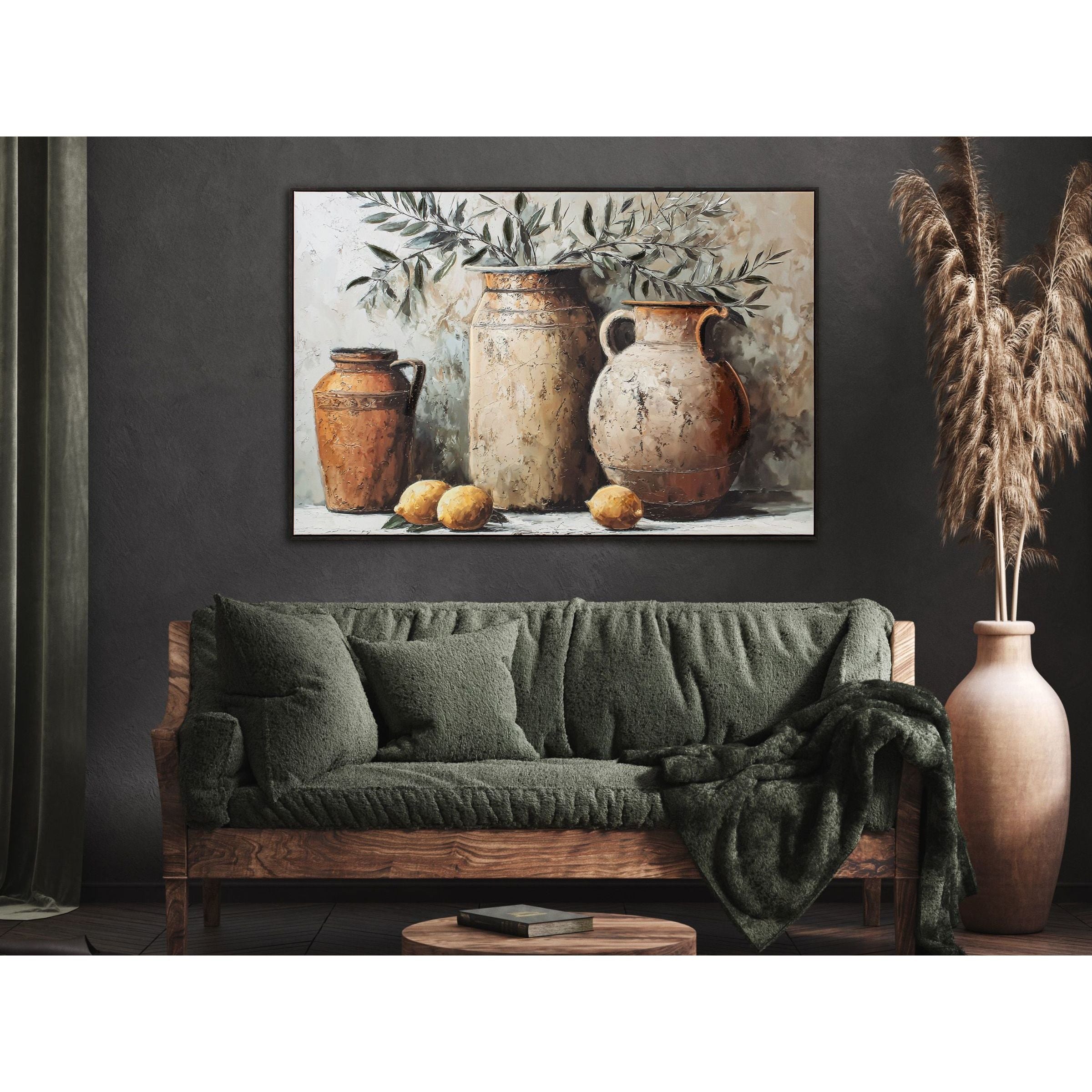 Italian Urns Hand Embellished Framed Canvas 45"W x 30"H