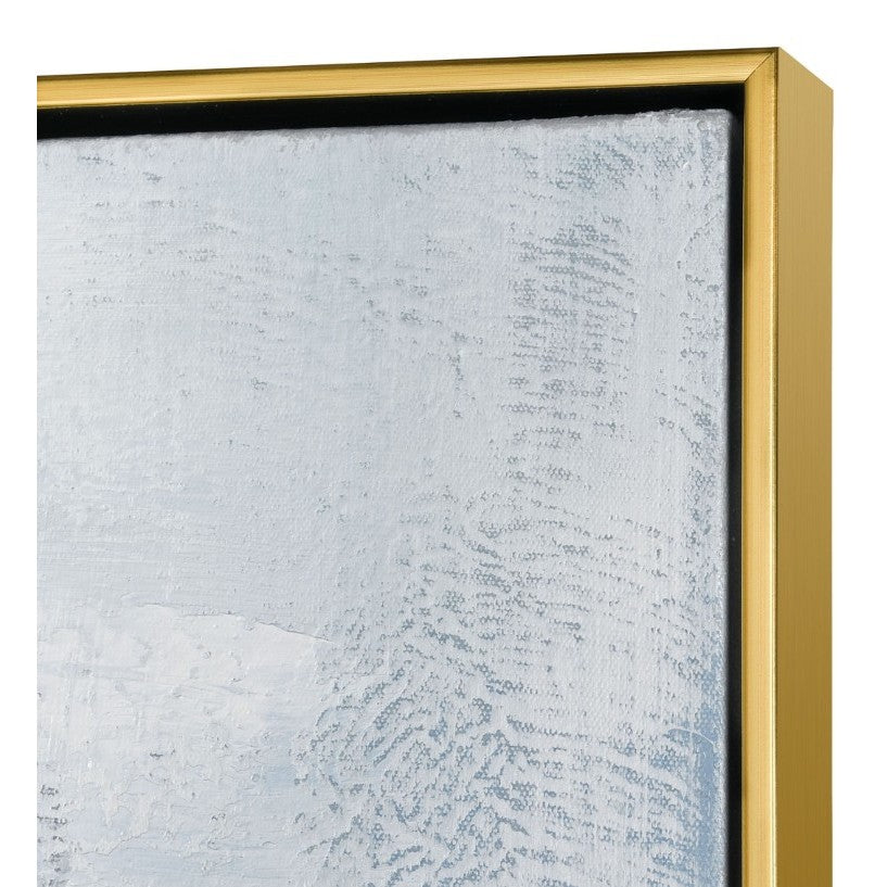 Blue, White, and Gold Abstract Canvas Framed Painting 40"W x 40"H