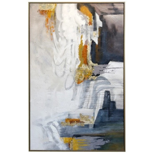 White, Blue, and Gold Abstract Canvas Art 54"W x 84"H