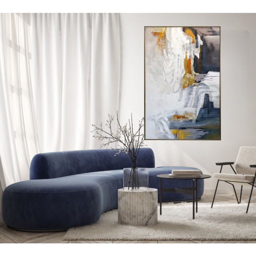 White, Blue, and Gold Abstract Canvas Art 54"W x 84"H