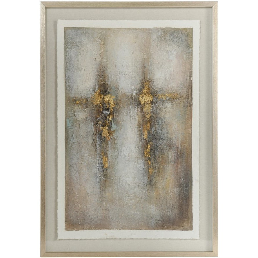 Tan and Gold Hand Painted Shadow Box Framed Canvas 30"W x 41"H