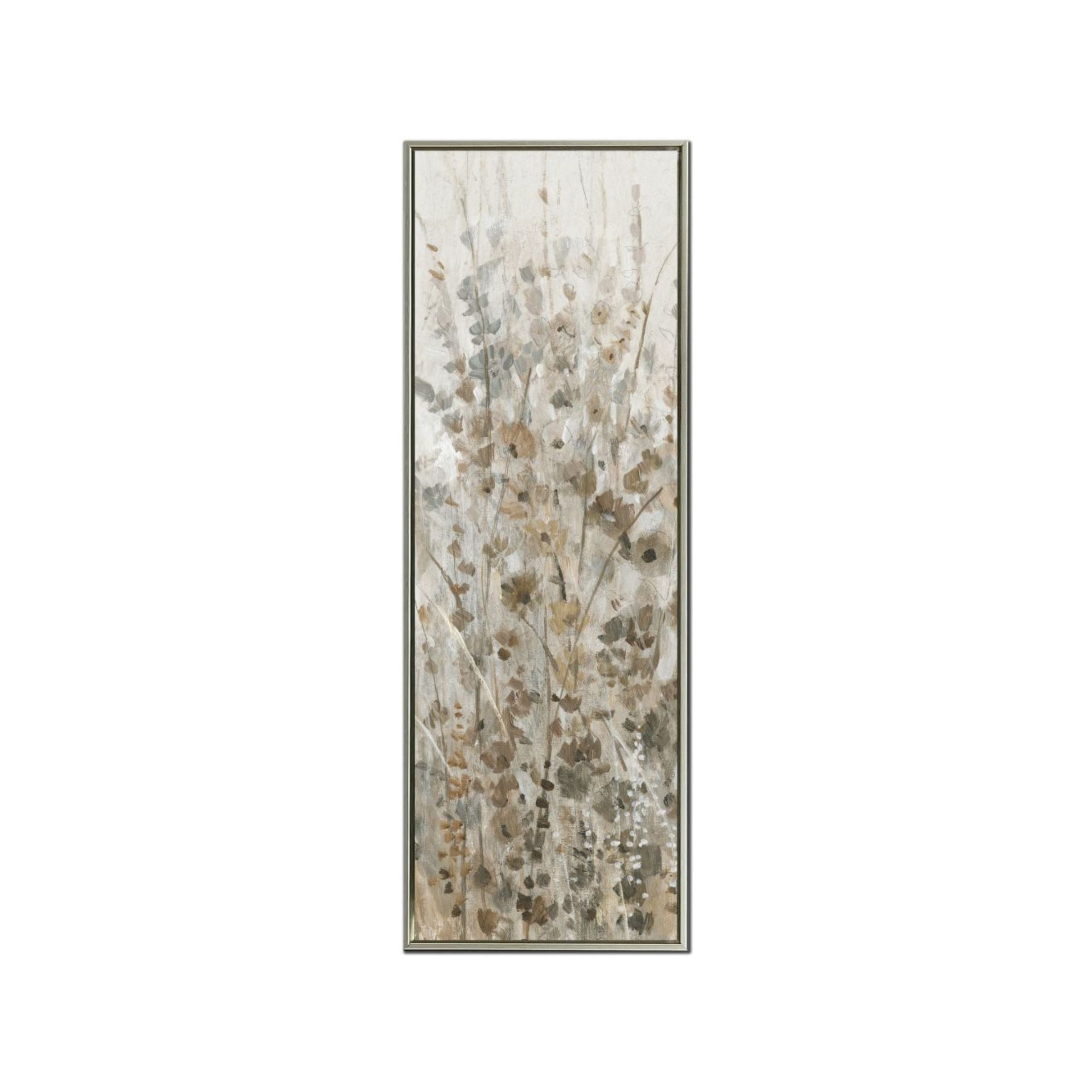 Silver and Champagne Flowers I Hand Embellished Framed Canvas 16"W x 48"H Each