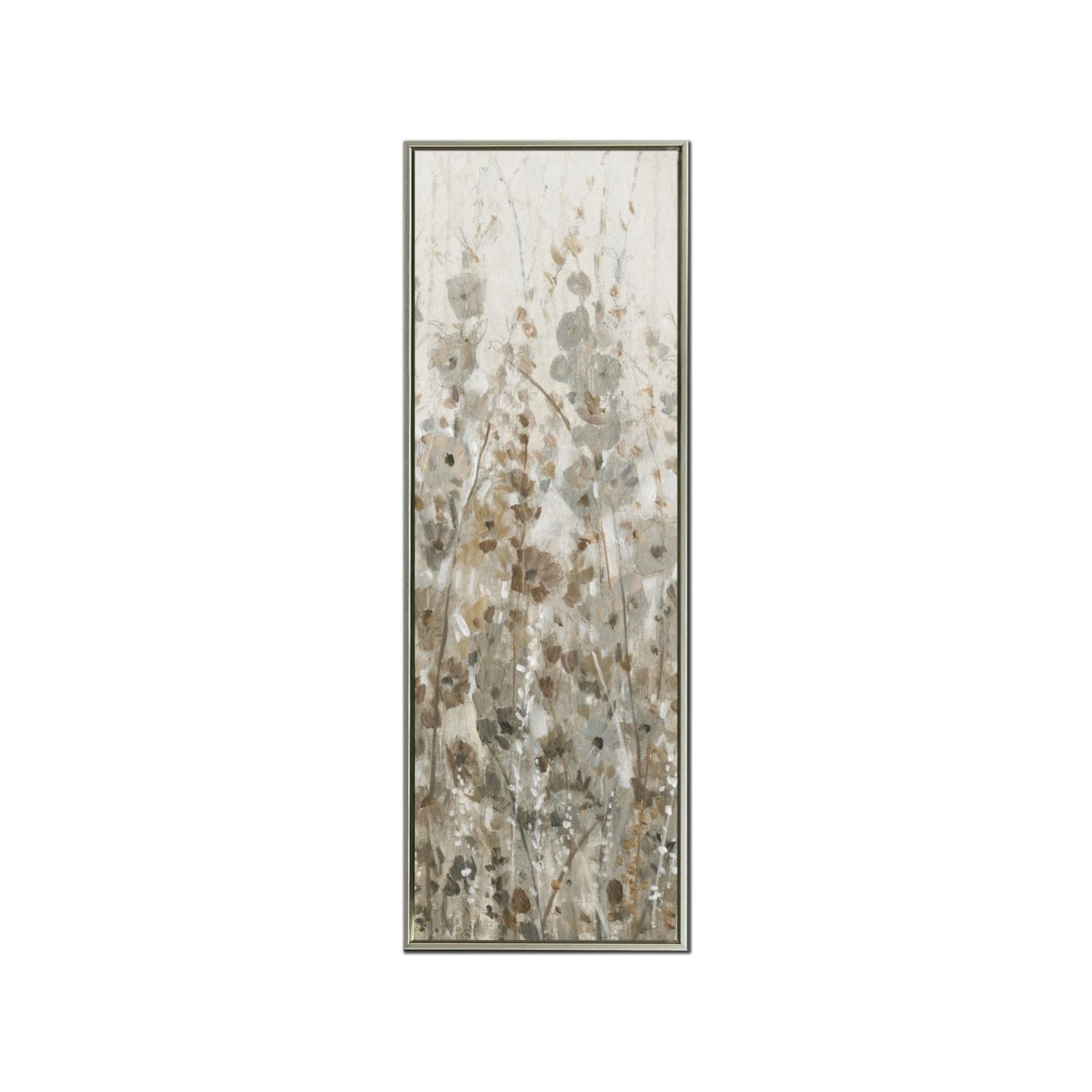 Silver and Champagne Flowers II Hand Embellished Framed Canvas 16"W x 48"H Each