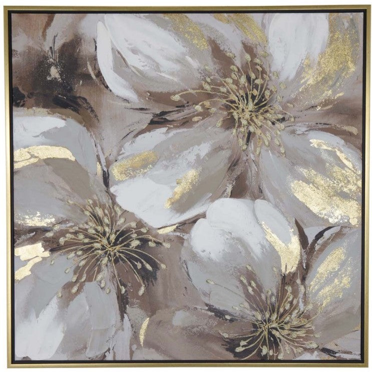 Cream and Gold Flowers Framed Oil Painting 39.5"W x 39.5"H