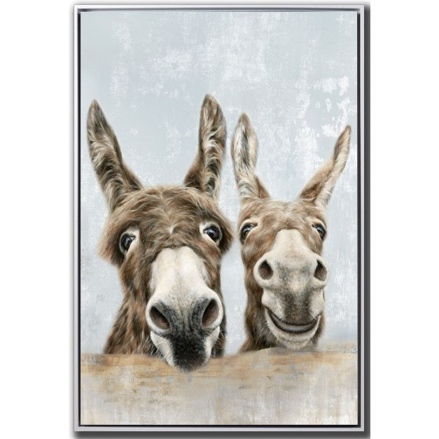 Donkeys Hand Embellished Framed Canvas 30"W x 45"H