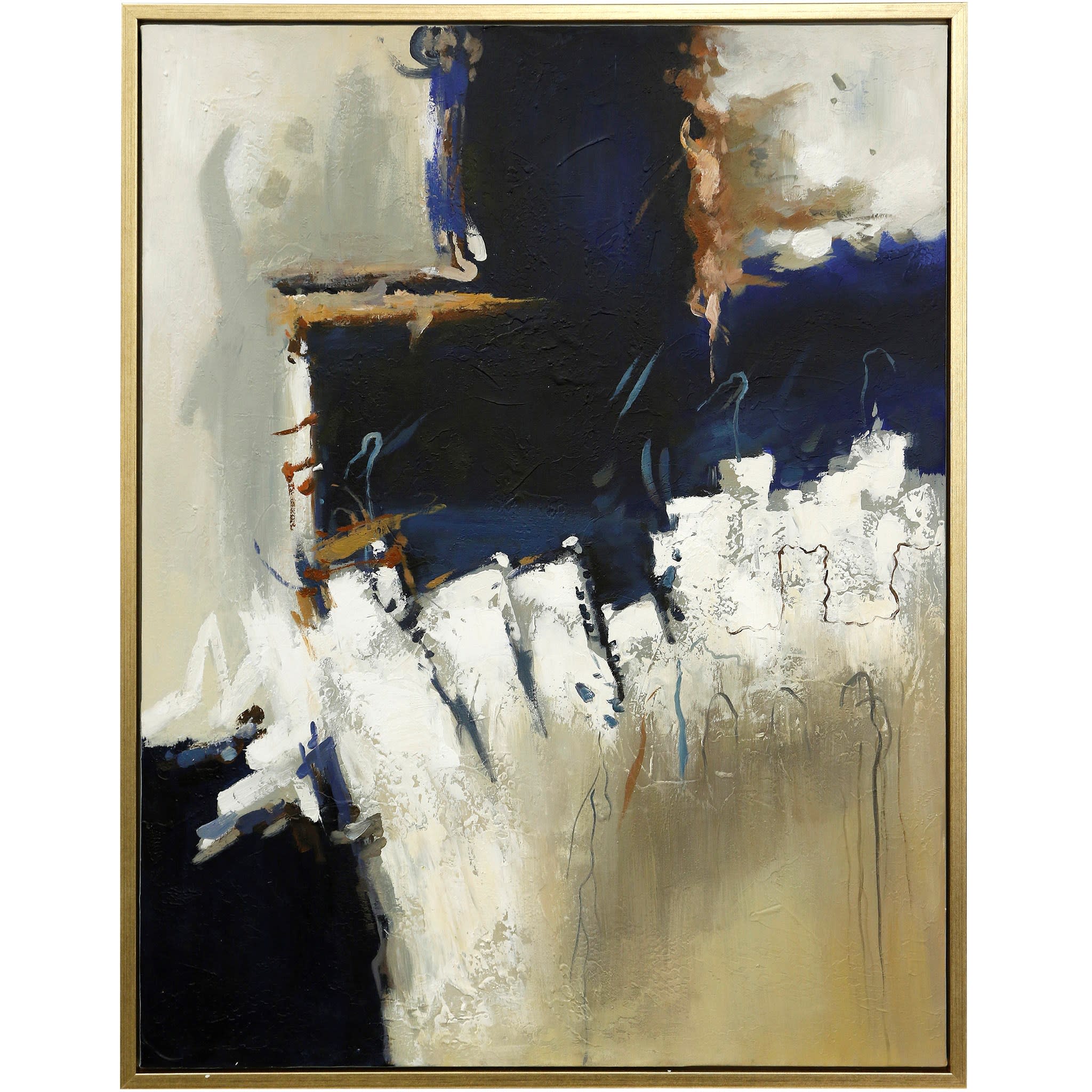 Blue and Cream Abstract Hand Painted Canvas Art 32x42"H