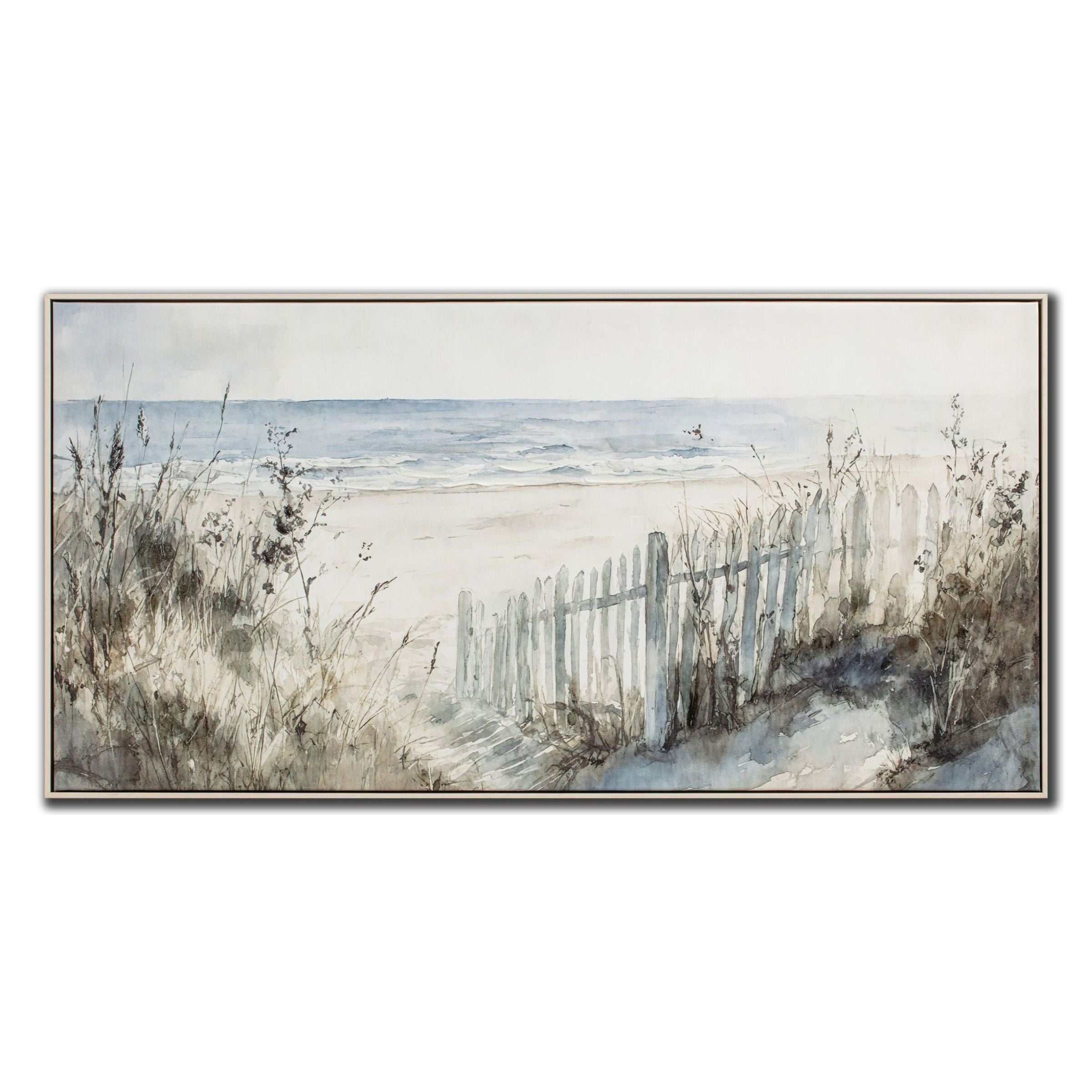 Fence At Sea Hand Embellished Framed Canvas 48"W x 24"H