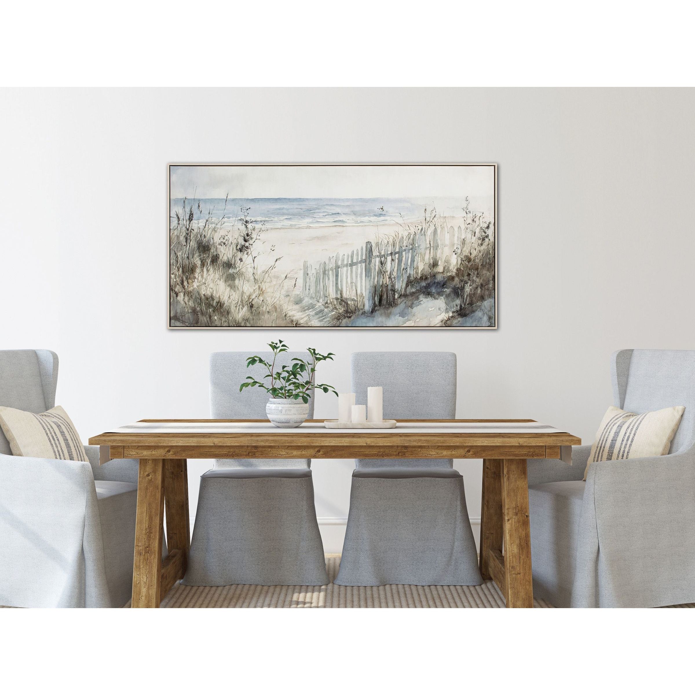 Fence At Sea Hand Embellished Framed Canvas 48"W x 24"H