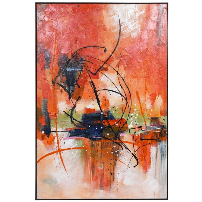Orange, Black, and Multi Abstract Canvas Paintings 48"W x 72"H