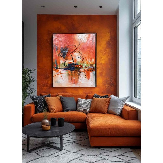 Orange, Black, and Multi Abstract Canvas Paintings 48"W x 72"H