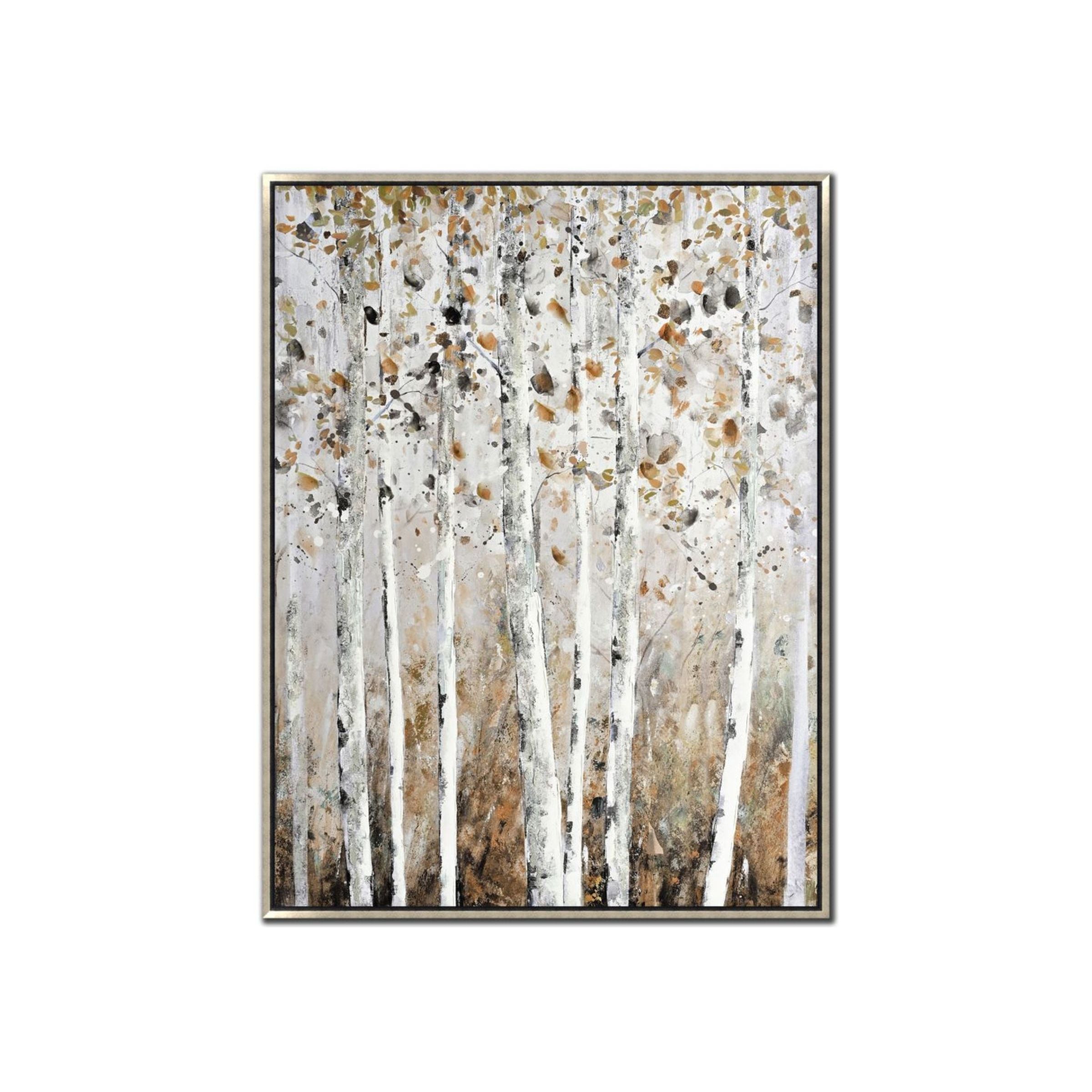 Birch Trees Hand Embellished Framed Canvas 36"W x 48"H
