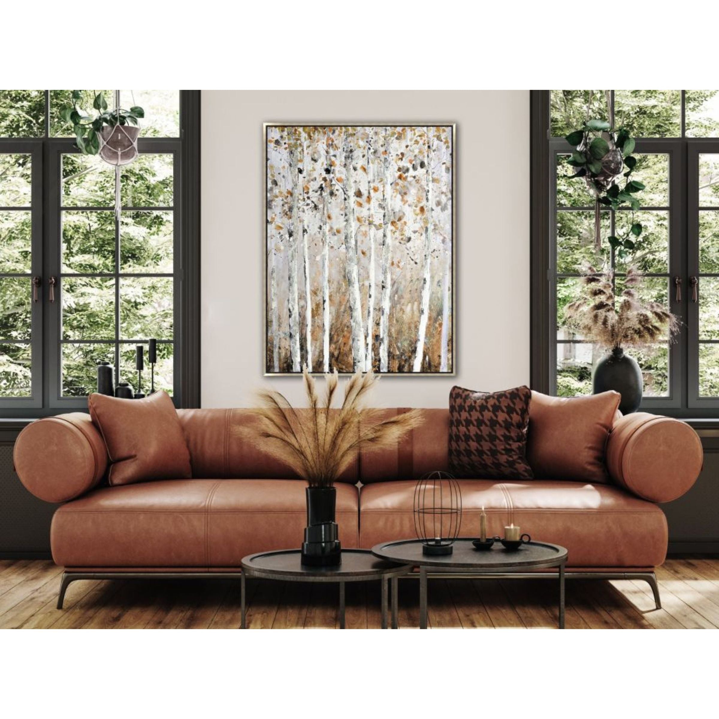 Birch Trees Hand Embellished Framed Canvas 36"W x 48"H