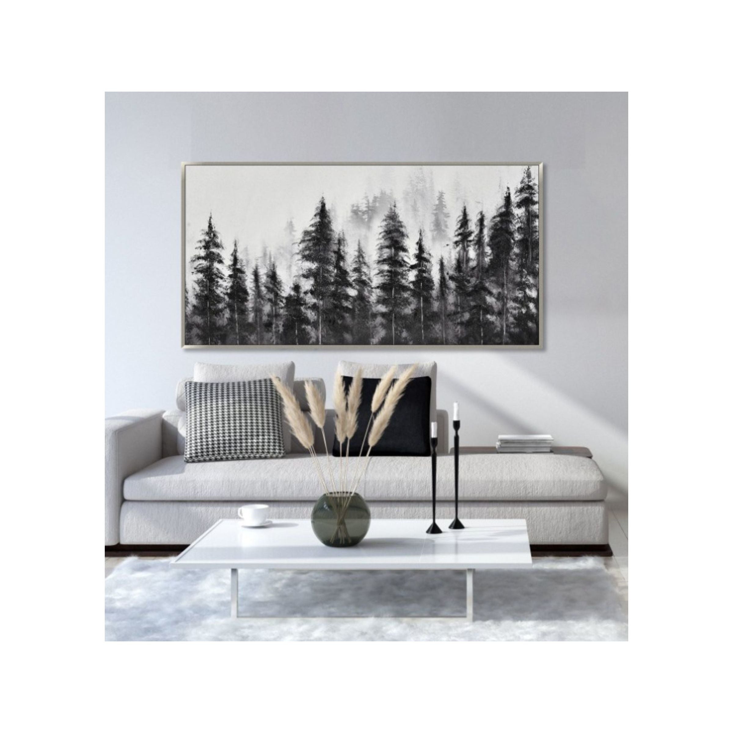 Misty Pines Hand Embellished Framed Canvas 56"W x 28"H