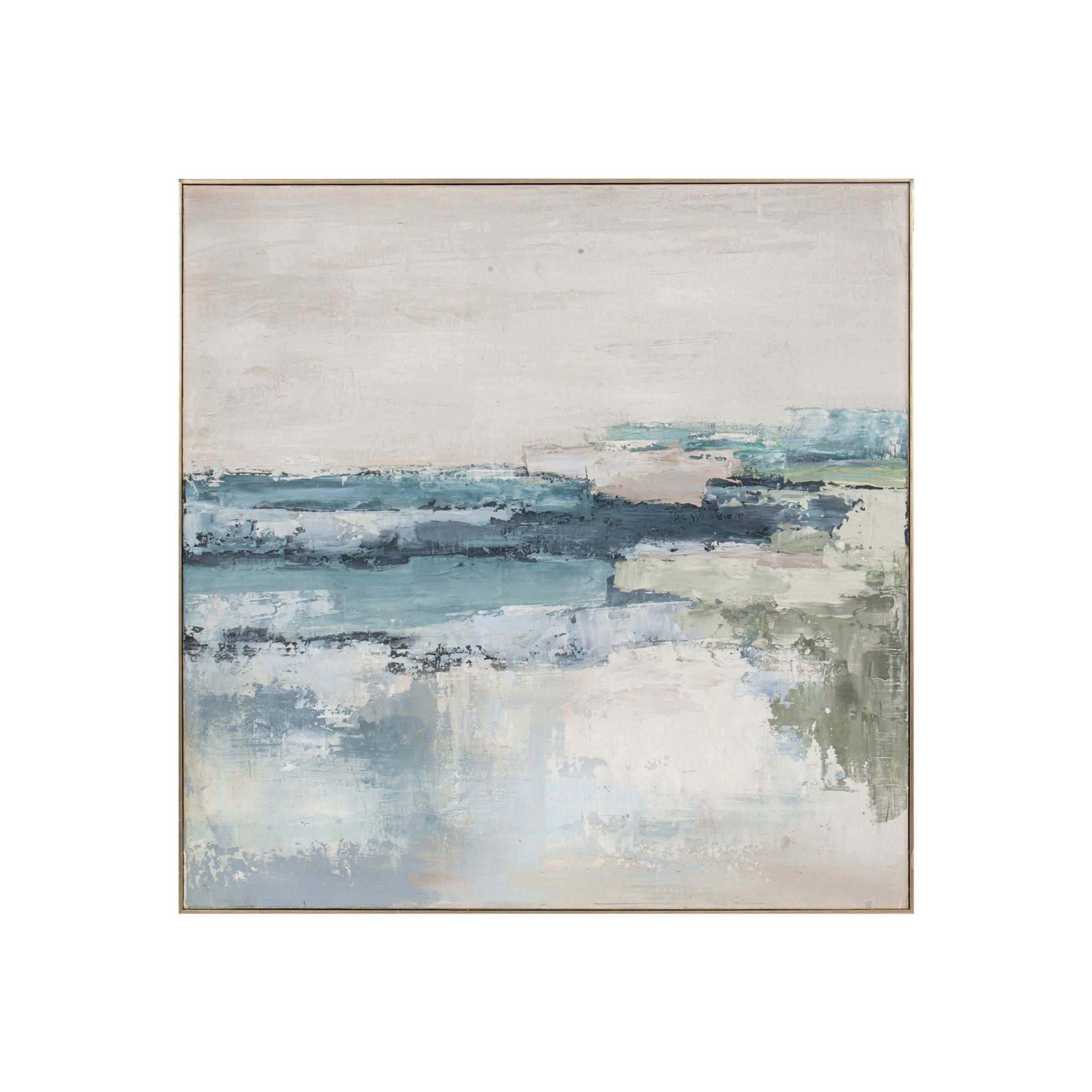 Blue and Green Abstract Hand Painted Wall Art 40"W x 40"H