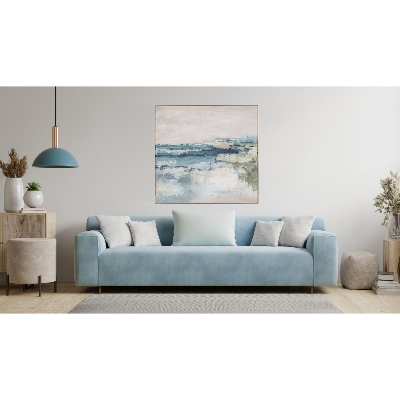 Blue and Green Abstract Hand Painted Wall Art 40"W x 40"H