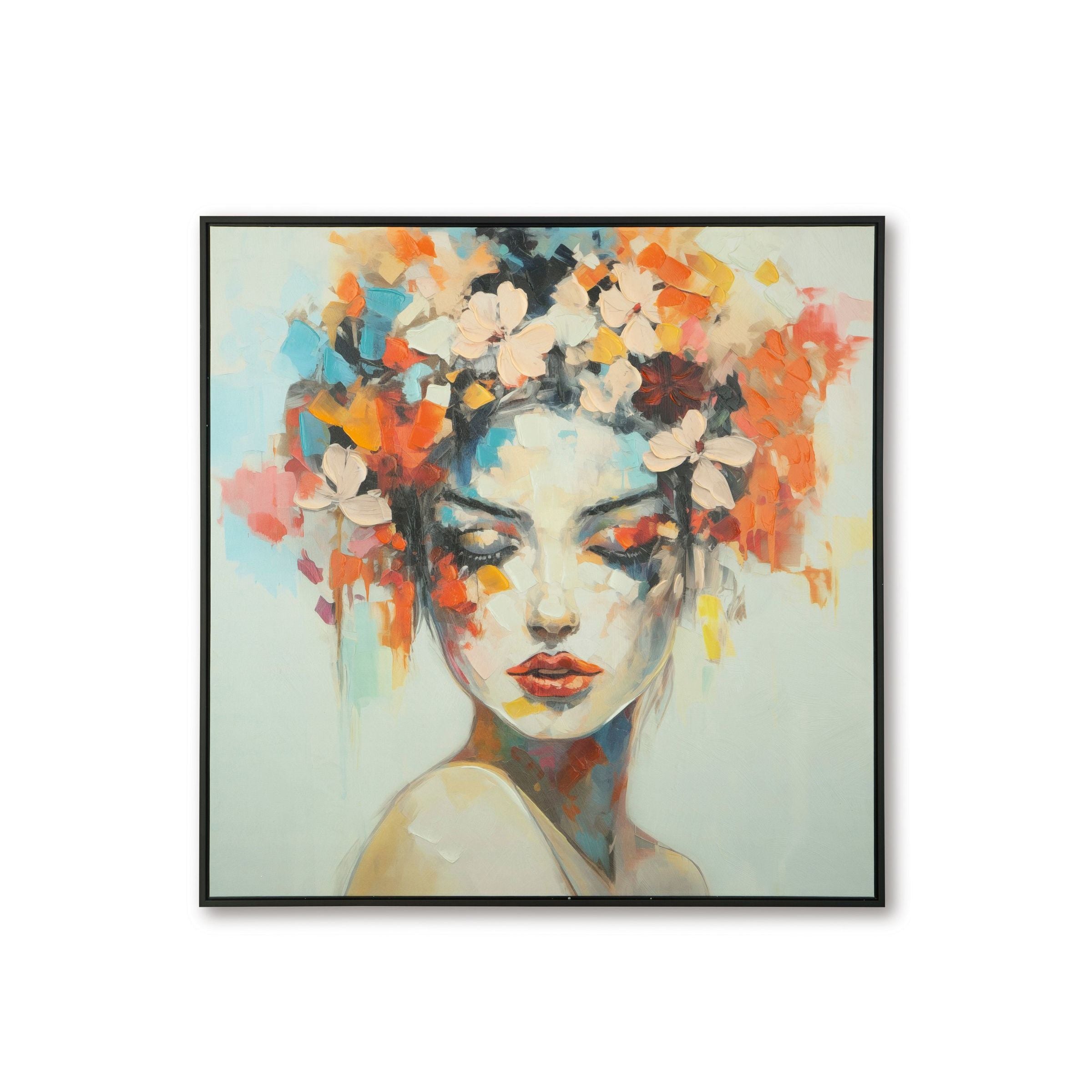 Vibrant Woman Hand Embellished Framed Canvas 48"W x 48"H