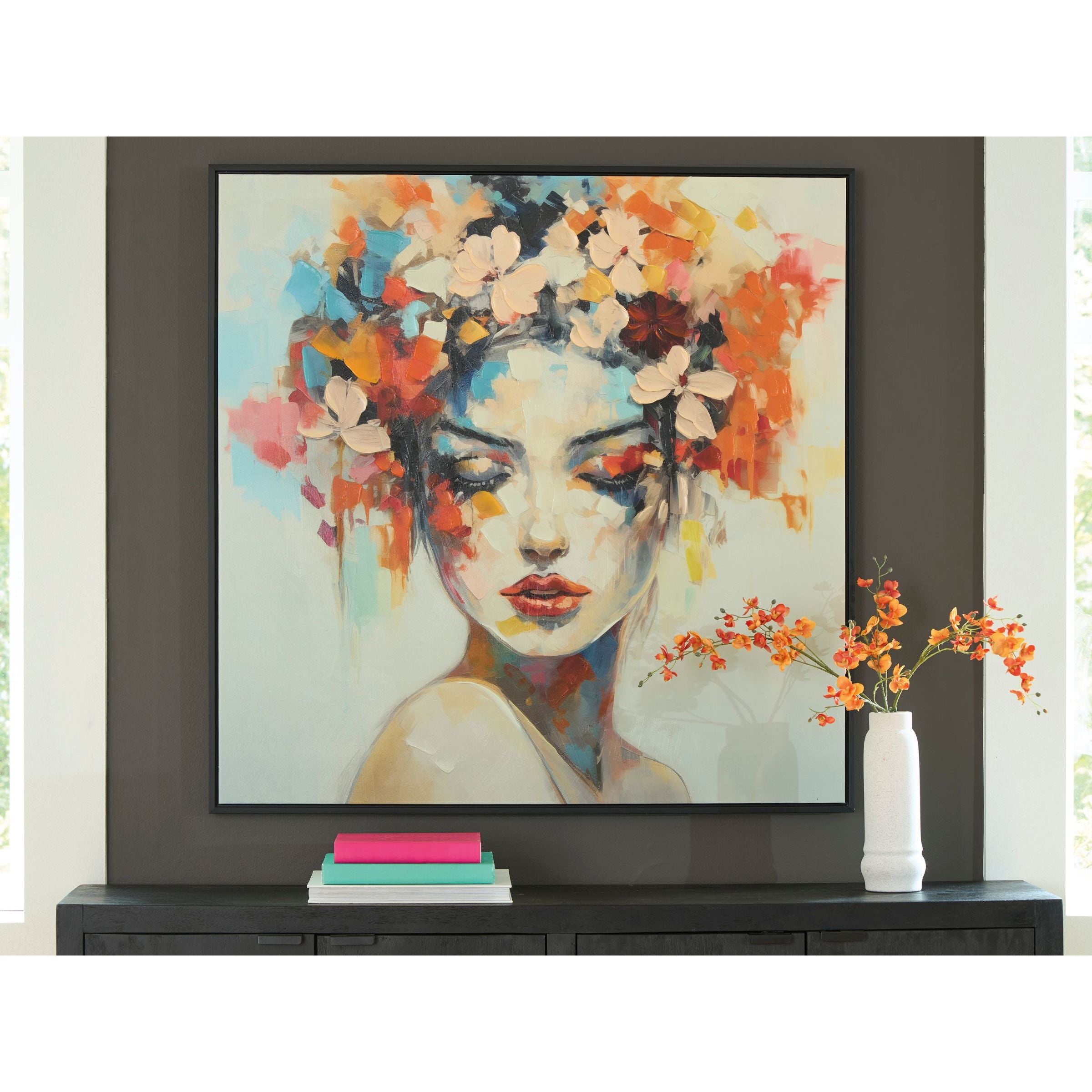 Vibrant Woman Hand Embellished Framed Canvas 48"W x 48"H