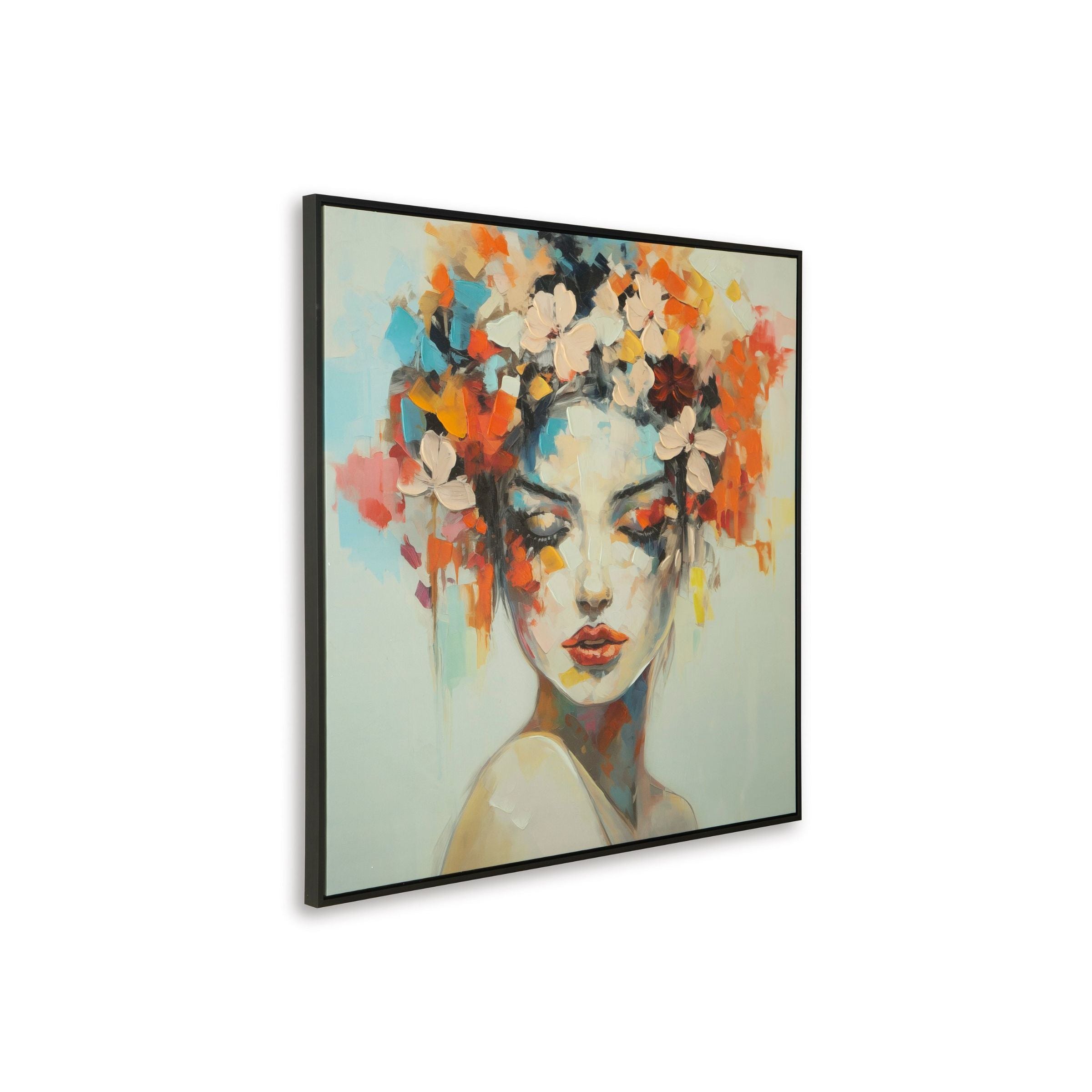 Vibrant Woman Hand Embellished Framed Canvas 48"W x 48"H