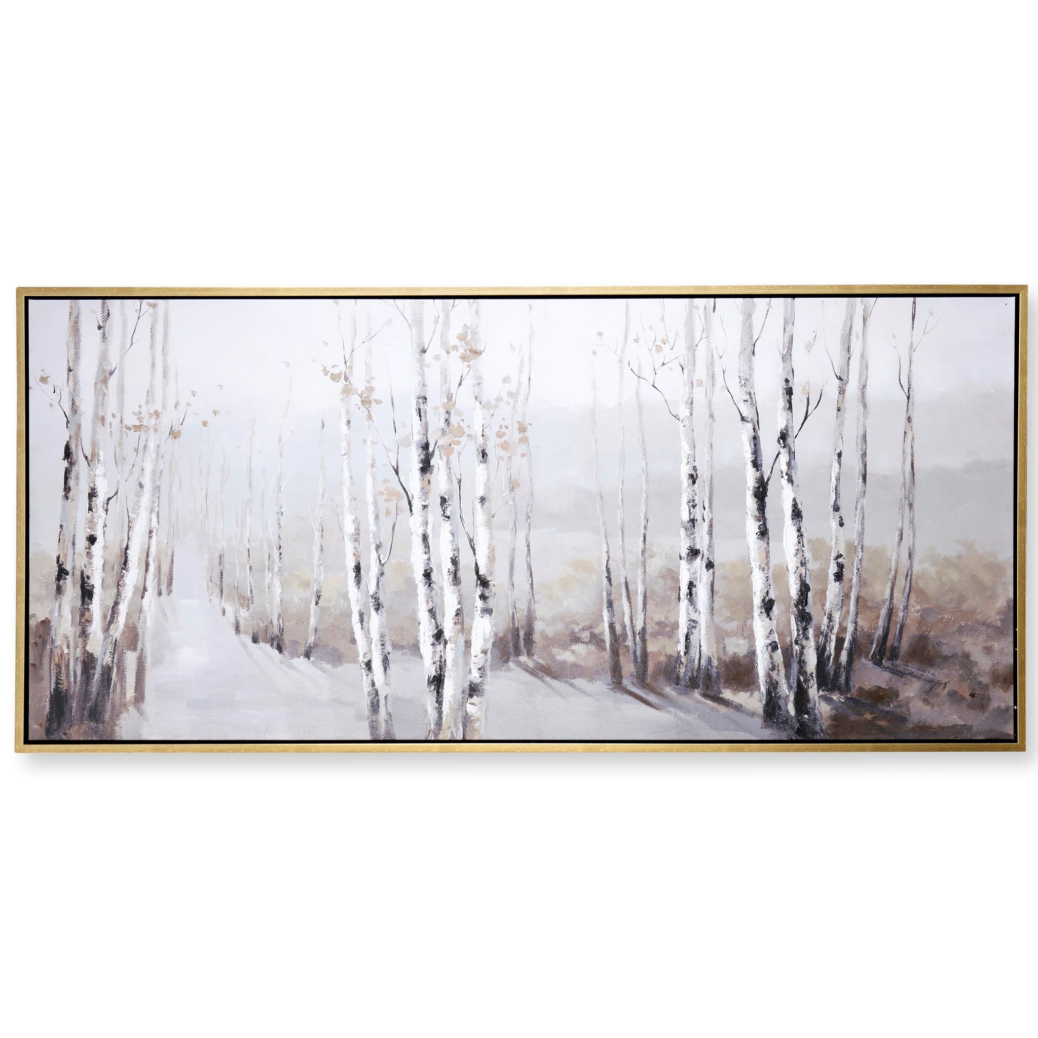 Snowy Birch Trees Hand Embellished Framed Canvas 72"W x 32"H